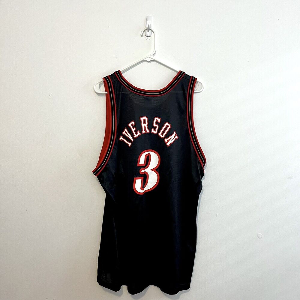 Champion Philadelphia Sixers Allen Iverson #3 Black NBA Jersey Y2K Sz 48